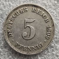 Германия 5 пфеннигов  1909 г.  "D"