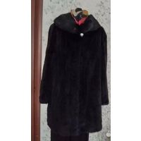 НОРКА ЧЕРНАЯ. ШУБА С ВОРОТНИКОМ "ШАЛЬ/ШАНЕЛЬ". РАЗМЕР - 48-50. ДЛИНА - 82 см.