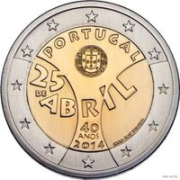 2 евро 2014 Португалия 40 лет Революции гвоздик UNC из ролла