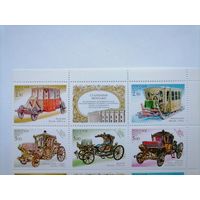Россия, 2002, 762-69, старинные экипажи, кареты, транспорт, сцепка 5м.+купон. **MNH