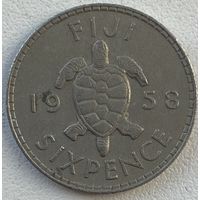 Фиджи 6 пенсов 1958 г. Черепаха