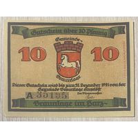 Нотгельд Браунлаг, 10 пфеннигов, 1921 год Веймарская республика.