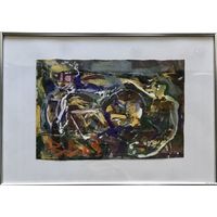Акулов В.И. "Странная троица", 2003 г. Смешанная техника письма. Размер с рамой и паспарту 30х43 см.