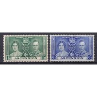 25.BrKS. Великобритания. Колонии.  Асенсьон. Коронация Георга VI и Елизаветы. 1937 г. 1d, 3d. Mi.##36/38.
