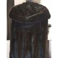 НОРКОВАЯ ШУБА ЦВЕТА "DARK BROWN". ШУБА С КАПЮШОНОМ. ДЛИНА 110 СМ.