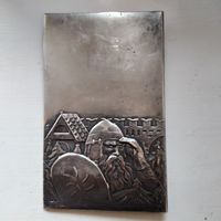 Накладка Богатырь в дозоре   ( шкатулка, блокнот ) серебро 875 проба 142,7 грамма