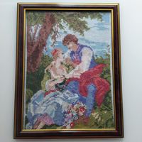 Вышивка мелким крестиком в рамке под стеклом. 21х27 см.