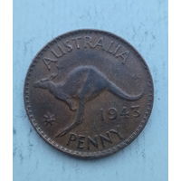 Австралия 1 пенни 1943 год кенгуру король Георг VI с надписью IND: IMP: