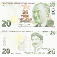 Турция 20 лир образца 2009 года UNC p224f серия G