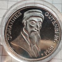 5 марок ФРГ 1968 г .В честь 500-летия со дня смерти Иоганна Гутенберга. Серебро.