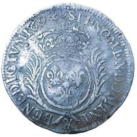 1/2 экю 1694, Людовик 14 "Король-Солнце", редкая, с рубля