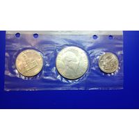 США 1976 г, серебро 1 доллар,пол доллара и четверть доллара unc
