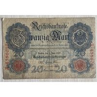 Банкнота 20 марок 1907 год. Германская империя. С рубля без МЦ.