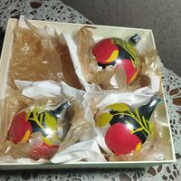 Елочная игрушка СССР, Шар с яблоками, крупный, роспись, зеркальный