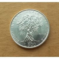 Италия, 500 лир 1986 г., серебро 0.835, Международный год мира