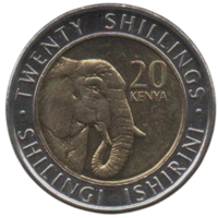 Республика Кения. 20 шиллингов 2018. UNC. Фауна. Слон.