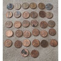 США 1 цент погодовка 32 шт. 2015,2014,2013,2012,2011,2010,2008,2006,2005,2004,2002,2001,1999,1998, 1997,1996,1995,1994,1993,1992,1991,1989,1988,1987,1995,1993,1992,1976, 1975,1974,1966