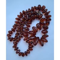 Бусы. Натуральный балтийский янтарь. Коньячный цвет. 80-е годы, СССР.  Длина 60 см