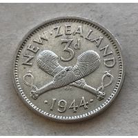 Новая Зеландия 3 пенса 1944 Георг VI - серебро 0,500, отличная!