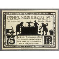 Нотгельд 75 пфеннигов 1921 год. Падерборн. Веймарская республика.