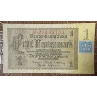 Банкнота 1 марка 1937 год. С маркой использования 1948 год. Веймарская республика.