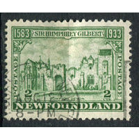 Британские колонии - Ньюфаундленд - 1933г. - замок, 350 лет перехода владения Ньюфаундлендом Хемфри Гилберту, 2 с - 1 марка - гашёная [Mi 201]. #3-WB-94-A-1