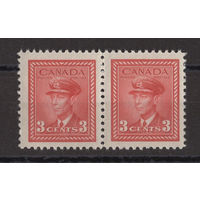 Канада / Canada 1942 ** 3 cents, Адмирал Король Георг VI , Вторая мировая война, сцепка 2 марки