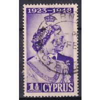 102.BrKS. Великобритания. Колонии. Кипр. Серебряная свадьба Георга VI и Елизаветы. 1948 г. 1 1/2p. Mi.#157.