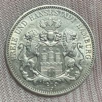 Монета 3 марки 1914 год. Гамбург. Германская империя.