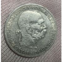 Монета 5 крон 1907 год Австро - Венгрия. Франц Иосиф I