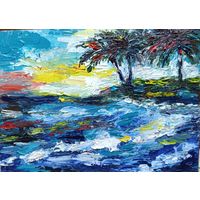 Картина маслом ручная работа, море, 15x21