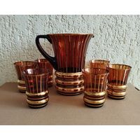Кувшин Комета (объём 1.5 л) и 6 стаканов (240 мл). Богемия, Чехословакия
