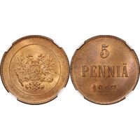 5 пенни 1917 ННР MS 64 RB