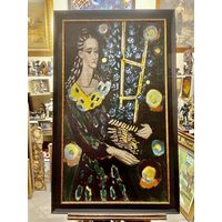 Кищенко А.М;Нар.худ;140/80см;1981г;х/м;"Девушка с цветами", 1981г. Холст, масло. Размер 140х80 см.