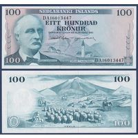 Исландия, 100 крон 1961 г., P-44a(6) (DА, сенатор Трюггви Гуннарссон, вулкан Гекла), UNC