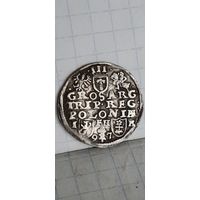 С 1 РУБЛЯ ! МОНЕТА  СЕРЕБРО III ГРОША  ВКЛ ПОЛЬША  СИГИЗМУНД III 1597 ГОД.