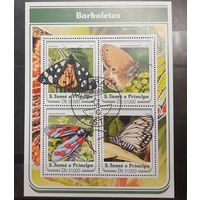 Сен-Томе и Принсипи. 2017 год. Фауна. Бабочки. Блок (4 марки) (194)