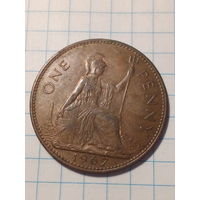 1 пенни Великобритания 1967 год.