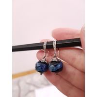 Серьги ручной работы из стекла (lampwork), сталь с фианитами
