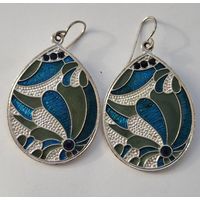 Крупные серьги. Эмаль. Посеребрение