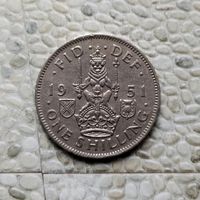 1 шиллинг 1951 года Великобритания. Король Георг 6. Шотландский шиллинг-лев, сидящий на короне.