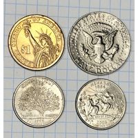 С 1 РУБЛЯ! СБОРНЫЙ ЛОТ 4 МОНЕТЫ США 1 ДОЛЛОР 50 ЦЕНТОВ 25 ЦЕНТОВ 1999 2006 1983