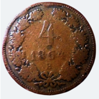 ИМПЕРИЯ  АВСТРИЯ 4 КРЕЙЦЕРА 1864 В