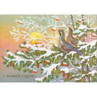 Чистая открытка 1988г. "С Новым годом! Рябчики" худ. В. Базаров