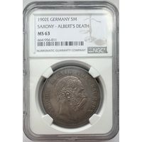 5 марок 1902E Саксония. NGC MC 63.