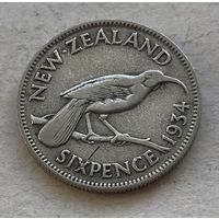 Новая Зеландия 6 пенсов 1934 Георг V - серебро 0,500