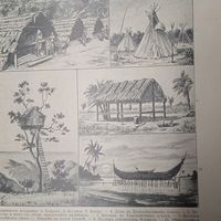 Жилища первобытныхъ народовъ. Энциклопедическая гравюра СПБ. 19-20века 24х16см.