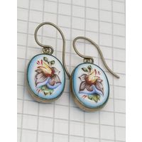 Винтажные двухсторнние серьги Финифть.