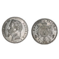 Шикарная монета  5 франков 1868 год А - Франция - Наполеон III  В коллекцию Много лотов с рубля Лот 8
