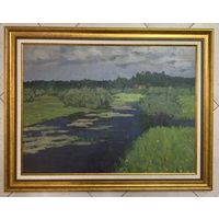 Кравцов В.П "Пейзаж с речкою", 1968г. Холст, масло. Размер 51х69 см.